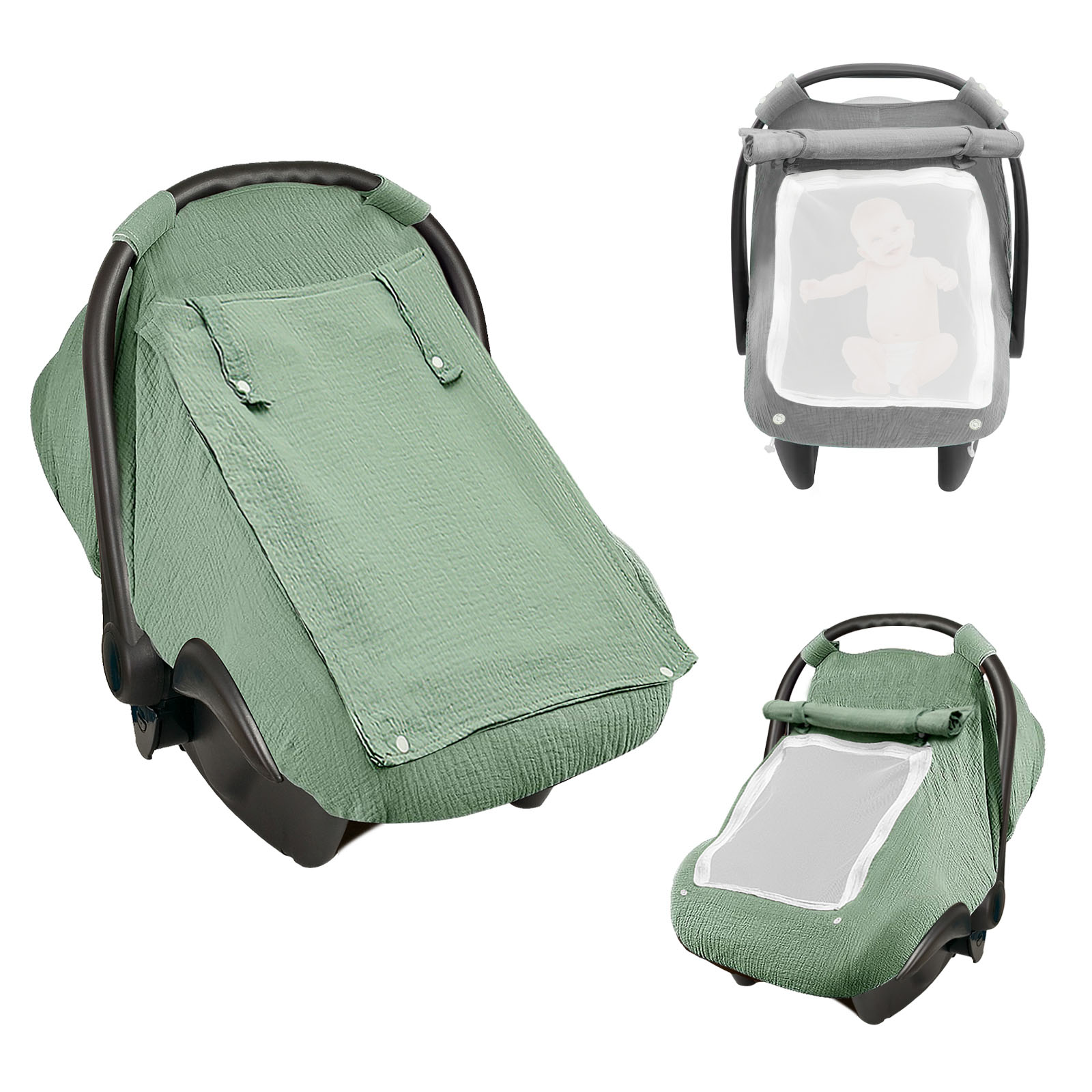 Infant Car Seat Cover - ベビーカーシートカバー ユニバーサルベビーカーアクセサリー 3モード防風幼児キャリアキャノピー 双方向ジッパー付き 旅行用