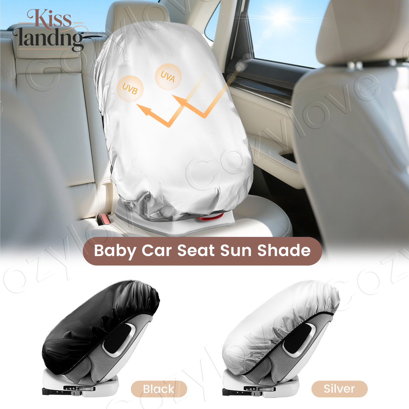Infant Car Seat Cover - ユニバーサル幼児用カーシートサンシェード、紫外線をカバーし、より安全で涼しい乗り心地を実現します — シルバー