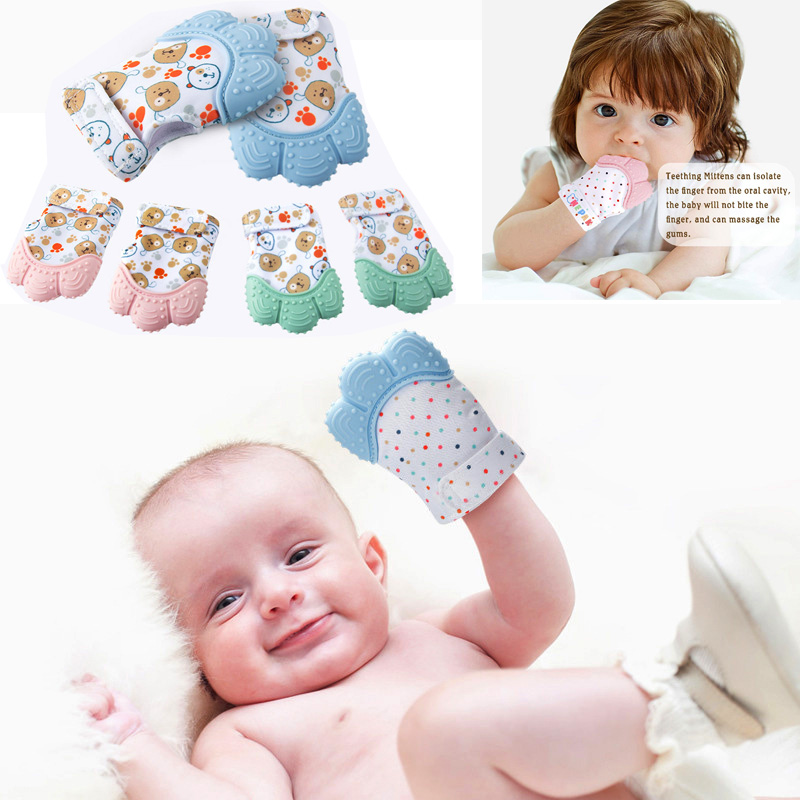 Teething Mitten Baby - スムージングベビー歯が生えるミトングローブ、BPAフリーシリコーン歯が生えるミトン漫画シリコーン咀嚼歯トレーニング臼歯グローブ子供用
