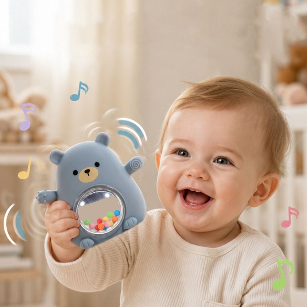 Teething Mitten Baby - ポータブルかわいいクマの形のベビーシリコーンおしゃぶり食品グレードの滑り止め歯が生えるミトンつかみやすいソフトベビーガラガラおもちゃ幼児遊び