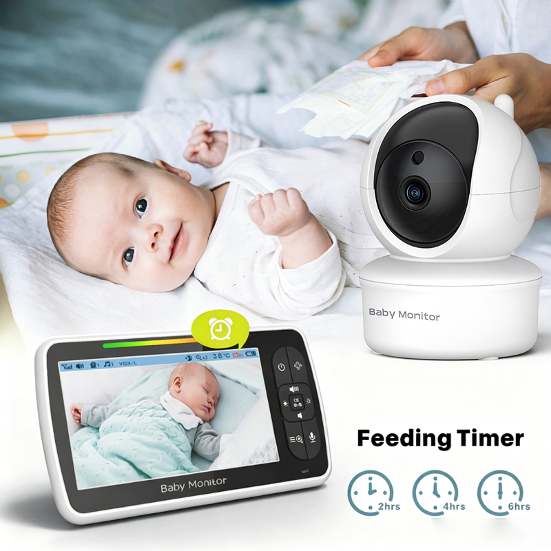 Wireless Baby Monitor - 5.0インチ ワイヤレスベビーモニター FHSS（無線周波数変調方式） Wi-Fi不要 ベビーカメラ 自動夜間撮影